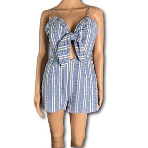 Lost & Wander Blue & White Pin Striped Romper